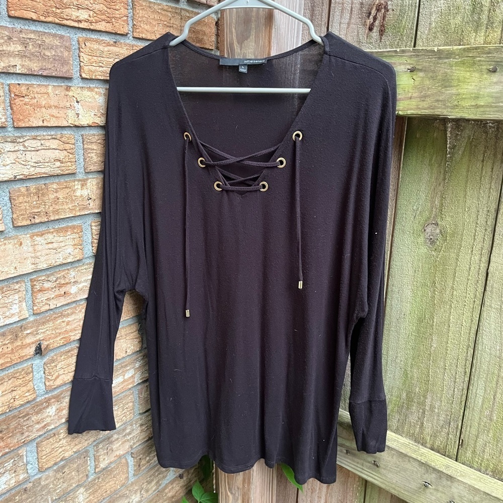 Harve Benard Black Relaxed Tie Front Blouse
